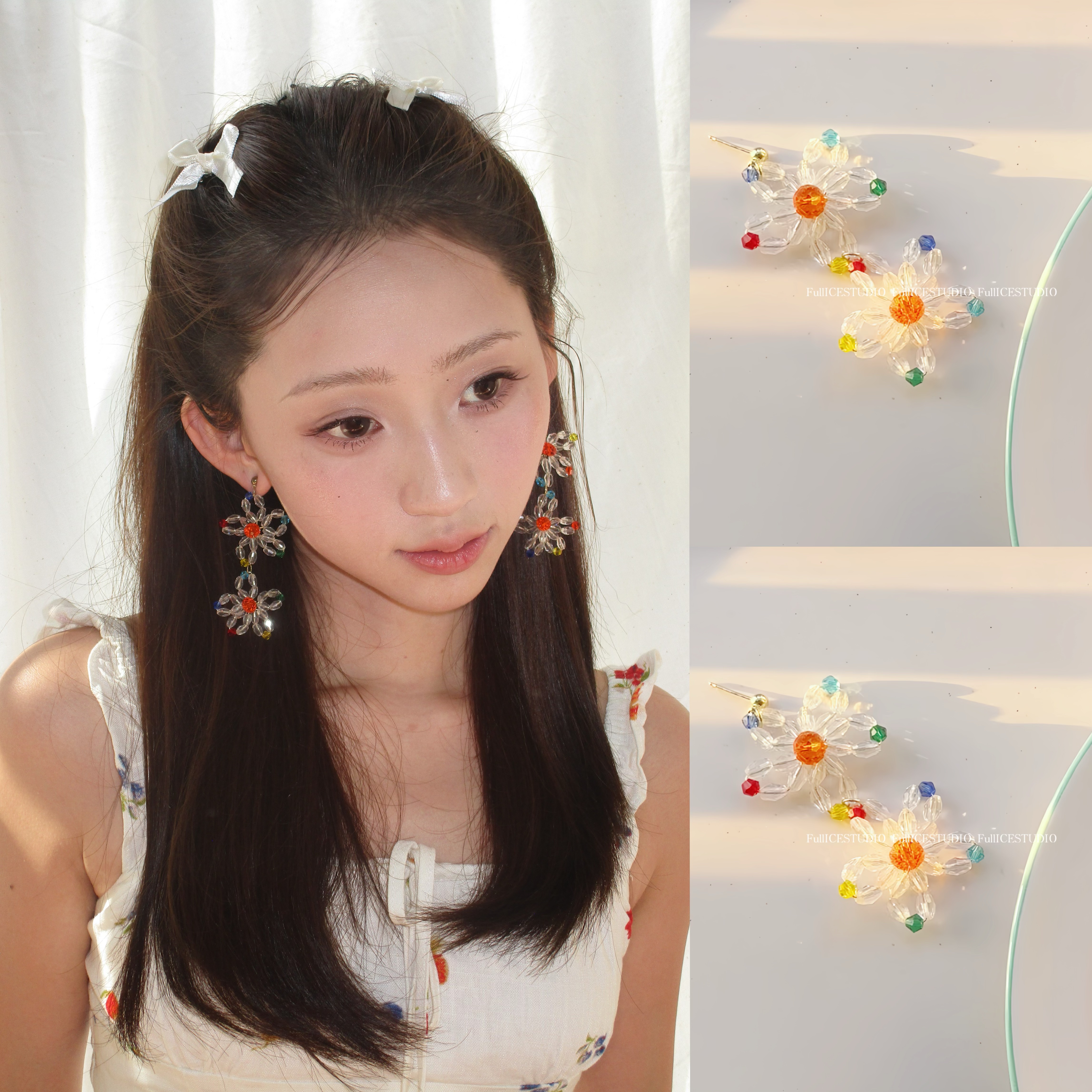 露珠密语文艺感串珠手工耳钉