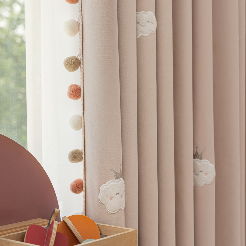 奶油ins风云朵绣花儿童房窗帘