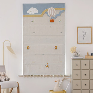 新款 儿童房罗马帘卡通环保女孩男孩卧室棉麻遮光升降窗帘森林之王