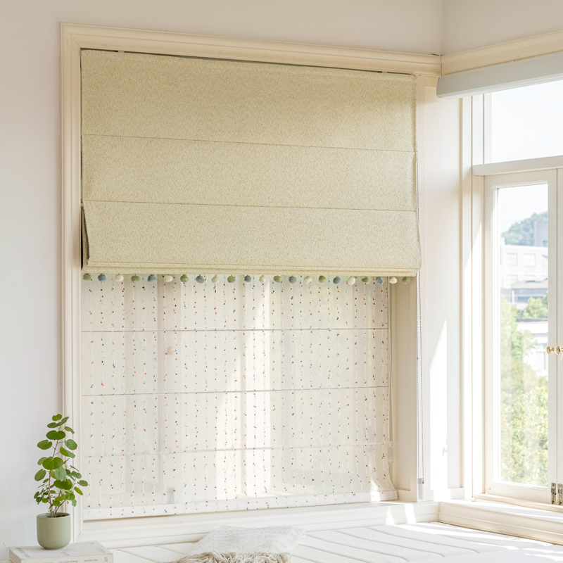 法式奶油风罗马帘梦幻波波