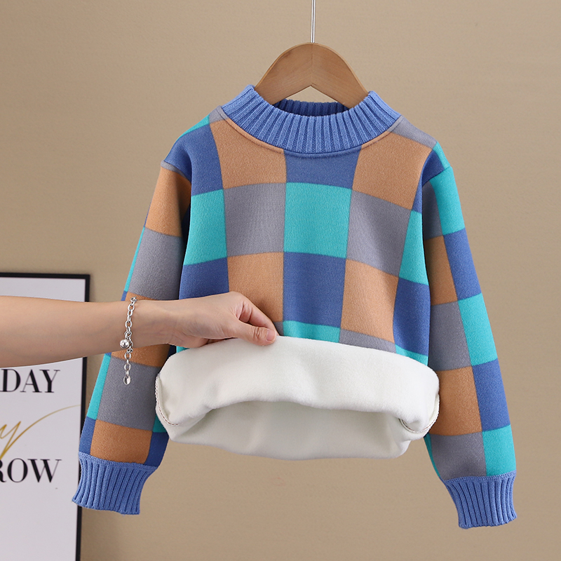 秋冬男童一体绒休闲条纹卫衣/衫