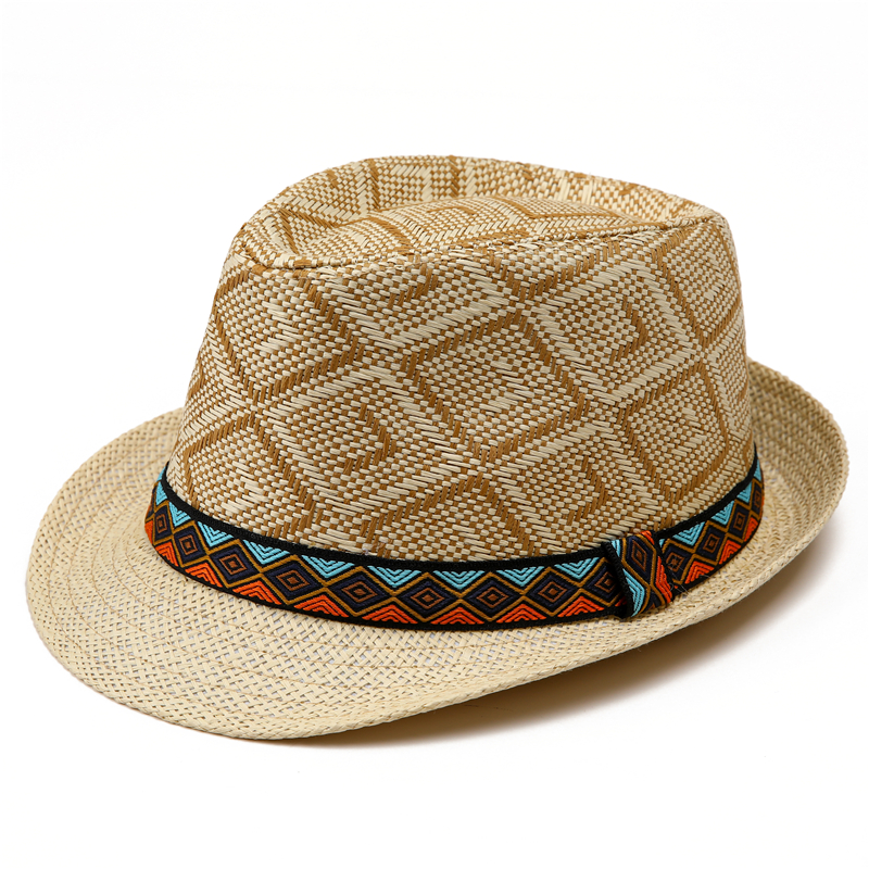 中老年人草编帽子男遮阳帽爷爷小礼帽英伦复古爵士帽爸爸防晒草帽