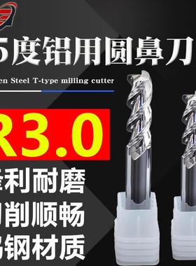 钨钢铝用圆鼻铣刀16r3/12r3三刃R角牛鼻刀加长100/150/200L铝合金
