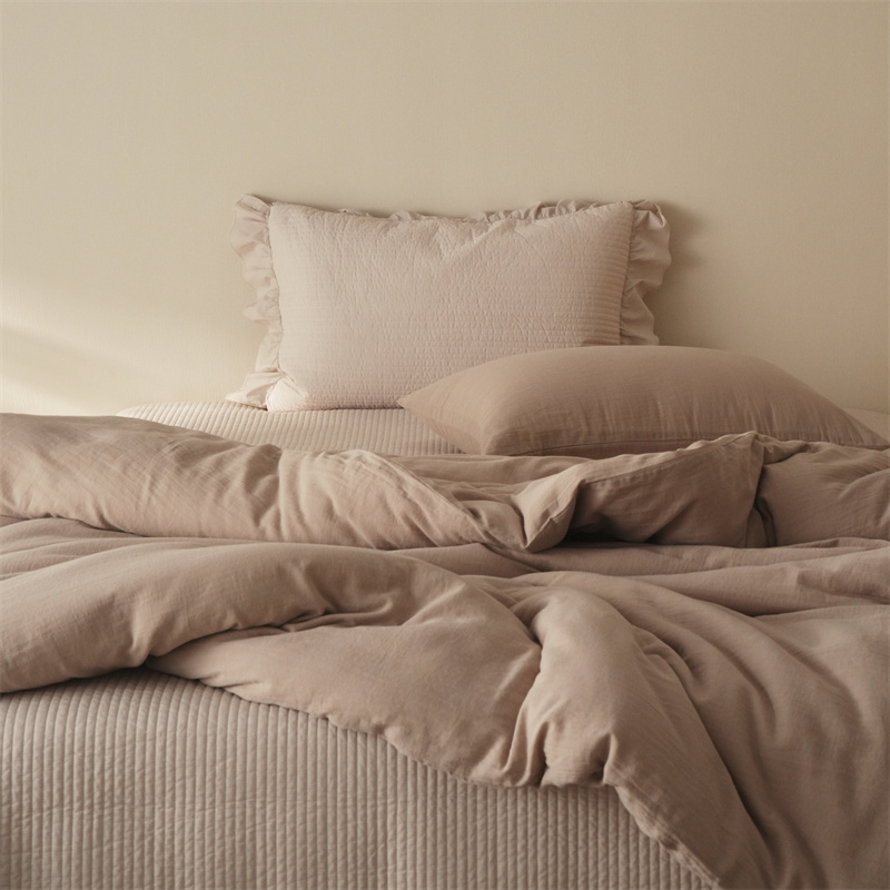 HJ全棉纯棉床盖三件套双层纱