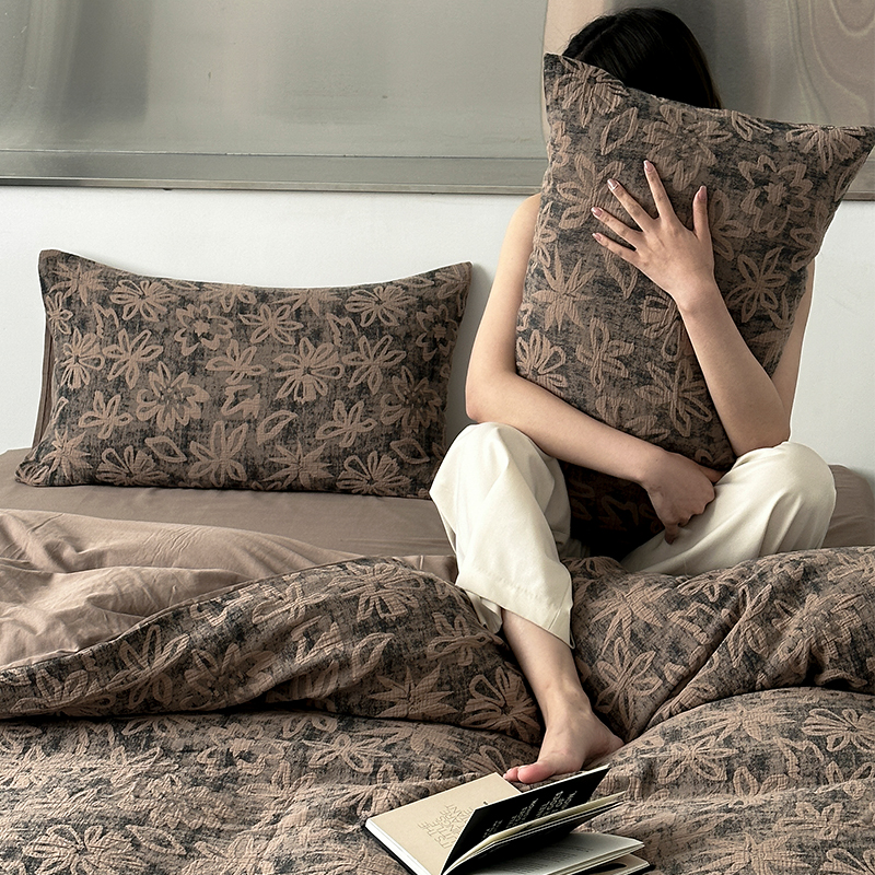 侘寂风双层纱色织提花四件套