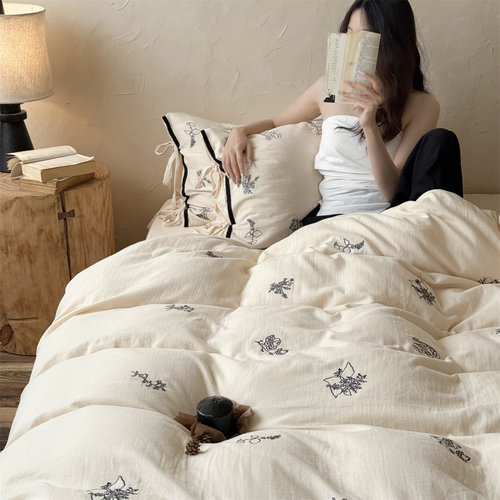 法HJ式复古风全棉双层纱四件套