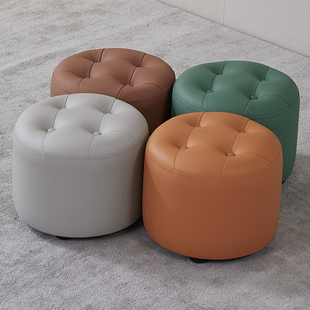 轻奢真皮小凳子客厅沙发圆凳脚踏换鞋 凳软凳子家用矮凳儿童坐墩凳