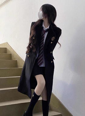 黑色西装呢子大衣女2025秋冬新款美拉德韩系赫本风加厚毛呢外套潮