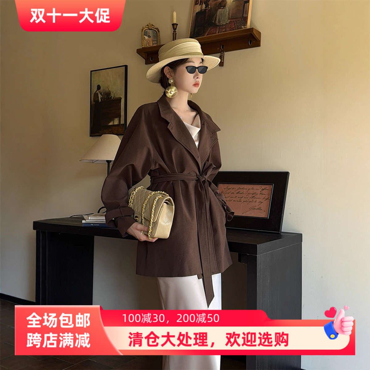 EIA一尧【諾丁山旧梦】风衣外套女秋冬韩系气质立领通勤短款大衣
