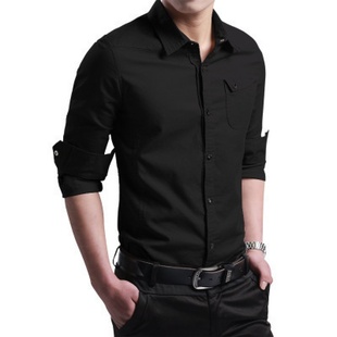 韩版 衬衫 新款 衬衣青年商务纯色衬衫 男士 长袖 修身 男式 工装 衣服