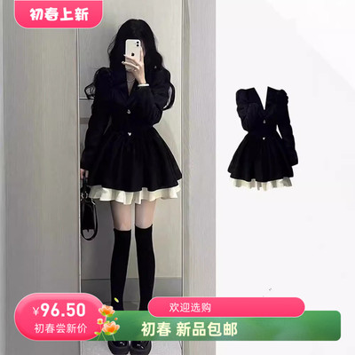 小香风西装连衣裙小个子高级感气质收腰公主蓬蓬裙约会穿搭小黑裙