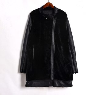 秋冬颗粒绒拼接仿皮草外套中长款 气质大衣 甜酷机车风显瘦外套韩版