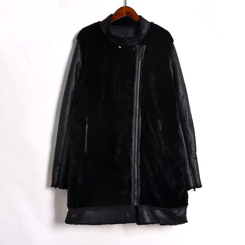 秋冬颗粒绒拼接仿皮草外套中长款甜酷机车风显瘦外套韩版气质大衣