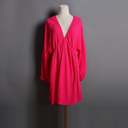 春秋季女装性感V领长袖连衣裙修身显瘦时尚百搭通勤纯色连衣裙