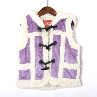 儿童连帽马甲韩版女童秋冬季洋气纯色仿羊羔毛加厚坎肩背心外套