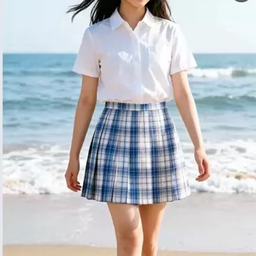 早春新品百褶半裙女时尚可调节格子学院风百搭可调节腰半身裙潮