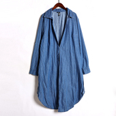 外套春秋季 翻领中长款 女士长袖 简约牛仔中长款 女韩版 时尚 日常开衫