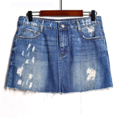 高腰显瘦A字裙辣妹包臀裙 猫须洞半身裙2025夏季 牛仔短裙美式 个性