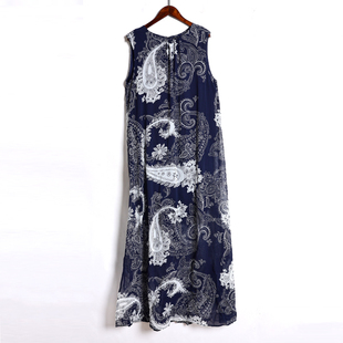 连衣长裙时尚 2025年夏季 水墨印花无袖 时尚 沙滩裙潮 雪纺连衣裙女装