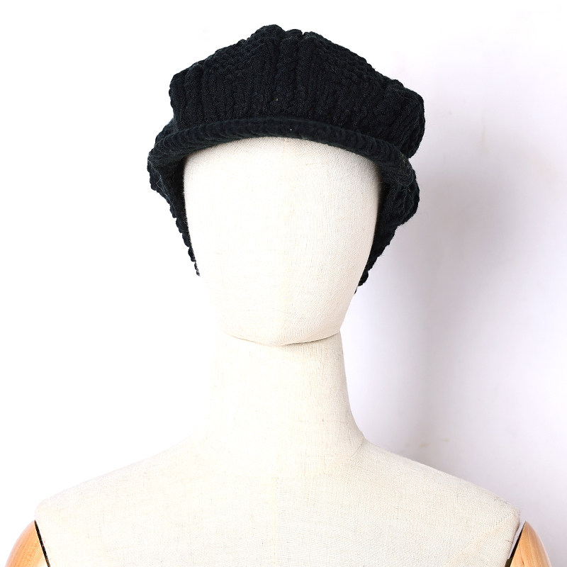 韩版时尚纯色帽檐针织帽2025年秋冬季时尚洋气女式手工勾花鸭舌帽