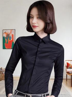 韩版黑色衬衣女高级感长袖修身显瘦工作服春秋季职业衬衫正装面试