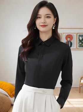秋季职业白衬衫女设计感小众面试正装衬衣长袖黑色百搭工作服上衣