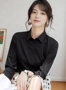 黑色衬衫女职业春秋款正装通勤面试工作服上衣气质长袖衬衣设计感