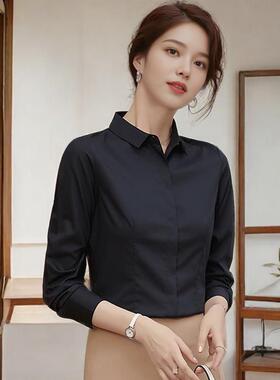 黑色衬衫女长袖工作服2024春秋新款韩版寸衫时尚气质通勤职业衬衣