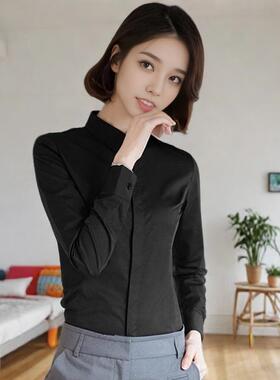 职业衬衫女长袖2024秋冬新款韩版工作服酒店面试防走光暗扣黑衬衣