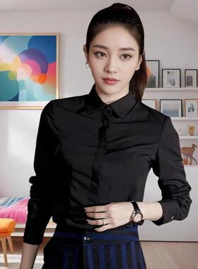 黑衬衣女职业长袖衬衫工作服秋季上衣学生修身西装内搭高级感正装