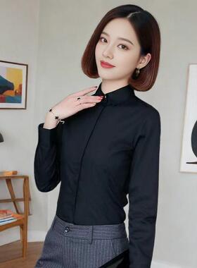商务正装面试工作服秋季职业黑衬衫女长袖上衣OL学生衬衣大码寸衫