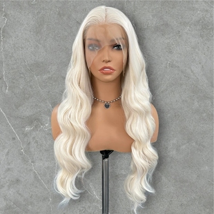 铂金金发长卷发女士前蕾丝手勾化纤整顶假发全头套哑光高温丝wigs