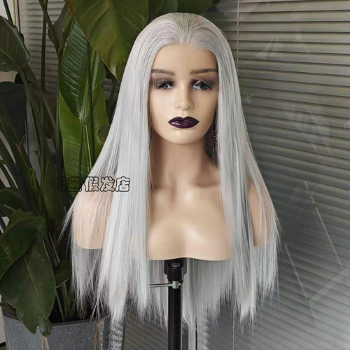 水波纹天空蓝女士前蕾丝手勾化纤整顶假发全头套女高温丝lace wig