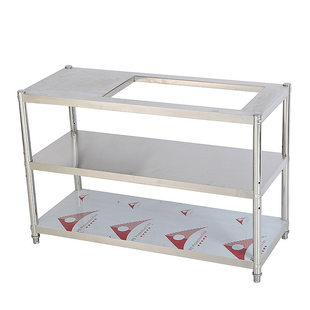 嵌入式三层不锈钢厨房置物架开孔煤气燃气灶台锅具收纳储物架定做