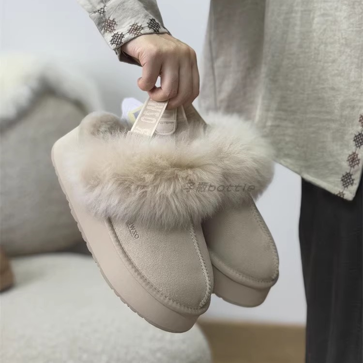 澳洲OZWEAR秋冬羊毛拖鞋长毛炸毛星拖4厘米厚底增高一鞋两穿OZ724