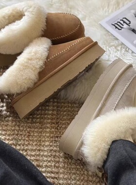 澳洲EVERAU秋冬女鞋羊毛厚底雪地靴女一脚蹬保暖毛毛鞋EA3202