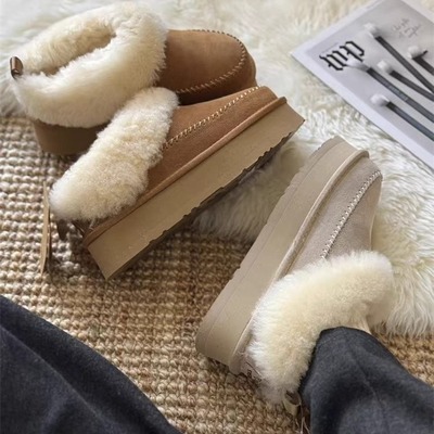 澳洲EVERAU秋冬女鞋羊毛厚底雪地靴女一脚蹬保暖毛毛鞋EA3202