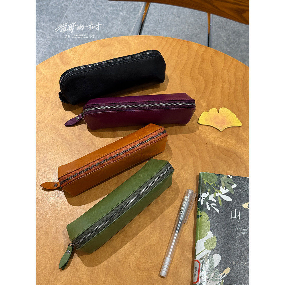 树手工皮具【复古真皮笔袋】简约文具收纳袋化妆刷包S527