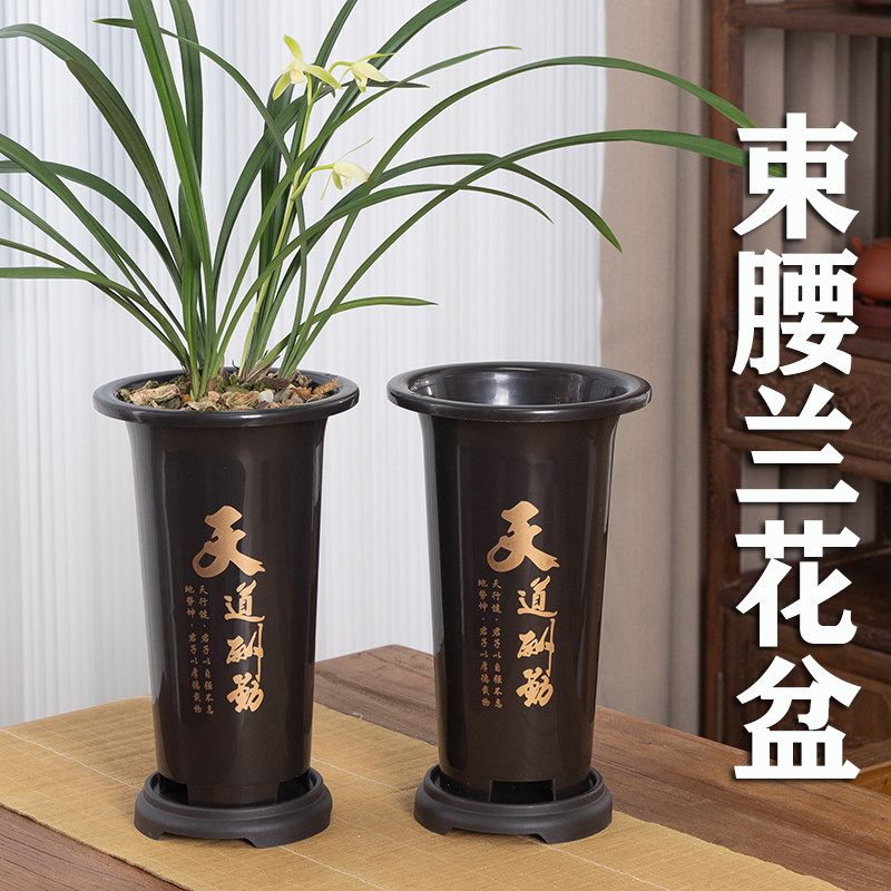 中式兰花花盆圆形兰草盆塑料兰花专用盆栽透气排水古典兰花种植盆