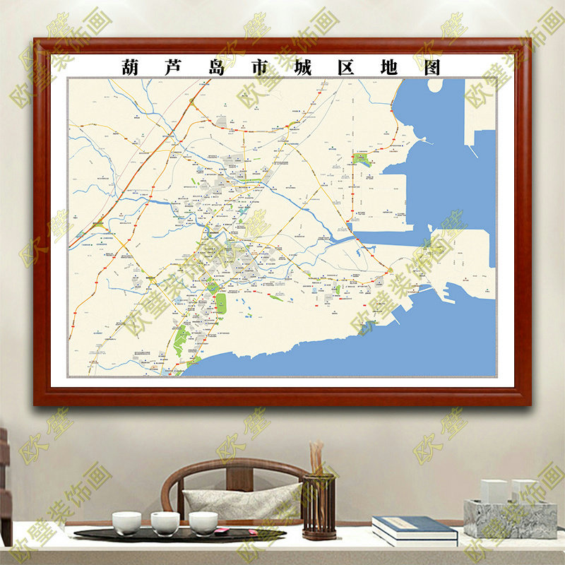 葫芦岛地图挂图行政交通地形带框城区有框办公室挂画2022装饰画