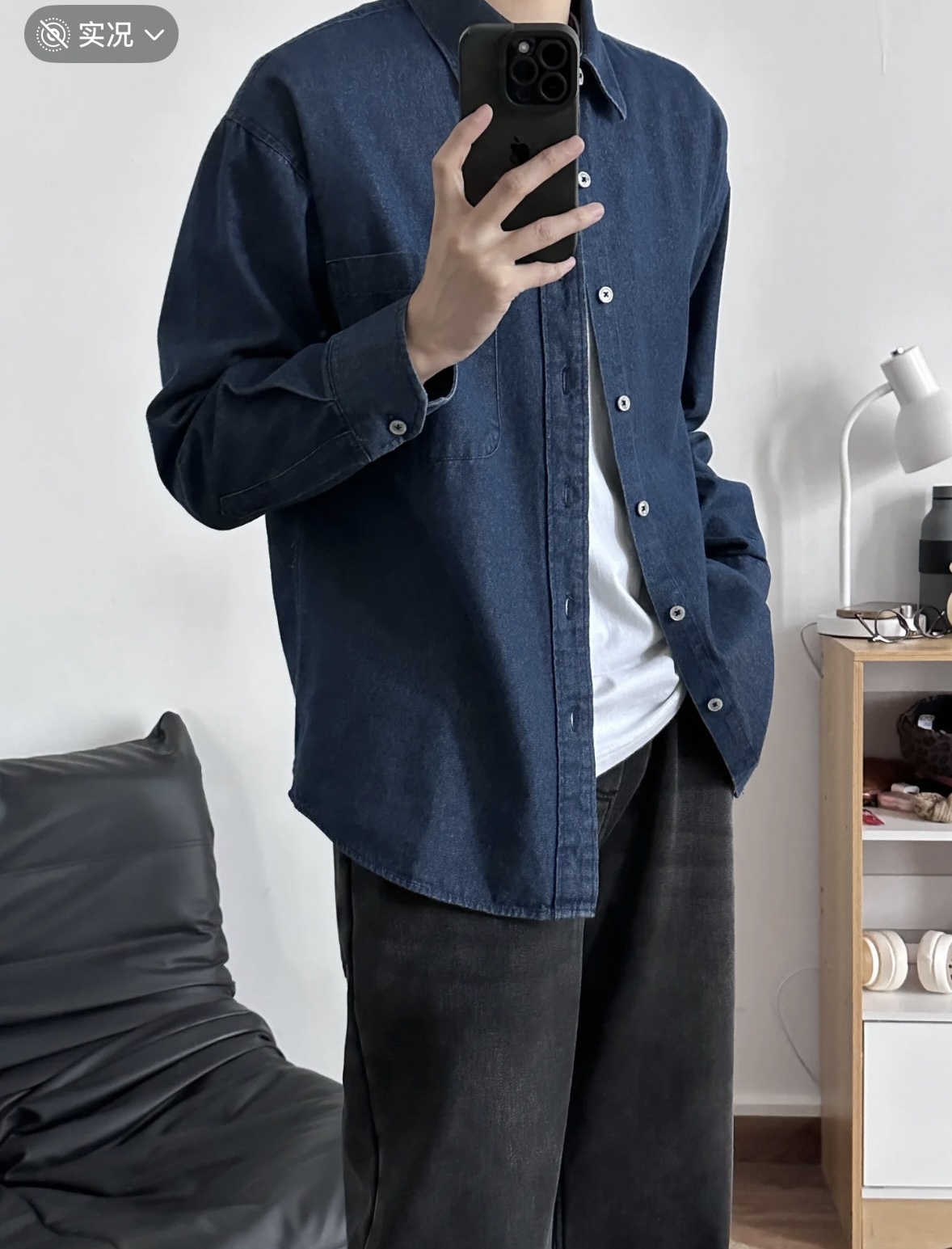 孤品日单男女复古基础款春秋长袖牛仔衬衫M码胸102肩47长75