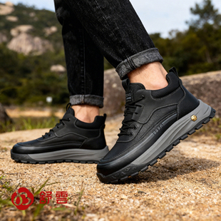 舒云男鞋冬季加绒保暖高帮棉鞋防滑厚底系带真皮户外休闲工装鞋男