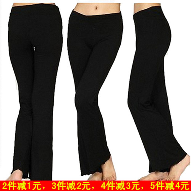 新款女拉丁舞蹈长裤舞蹈裤广场舞裤黑色花边微喇长裤包邮