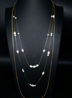 珍珠多层百搭时尚风长款毛衣链