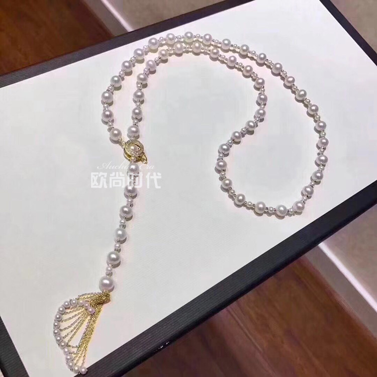 珠宝展淡水珍珠14k注金流苏裙摆项链毛衣链可做腰链长款小众设计