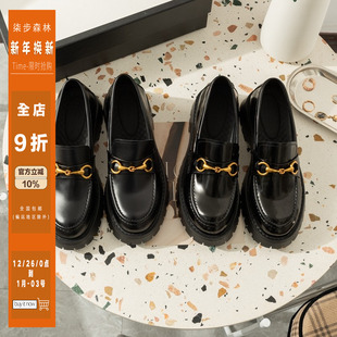 子女春2025新款 学院单鞋 平底小皮鞋 柒步森林厚底英伦风真皮乐福鞋