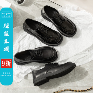 柒步森林平底日系真皮英伦风学院舒适小皮鞋 黑色单鞋 子女春季 新款