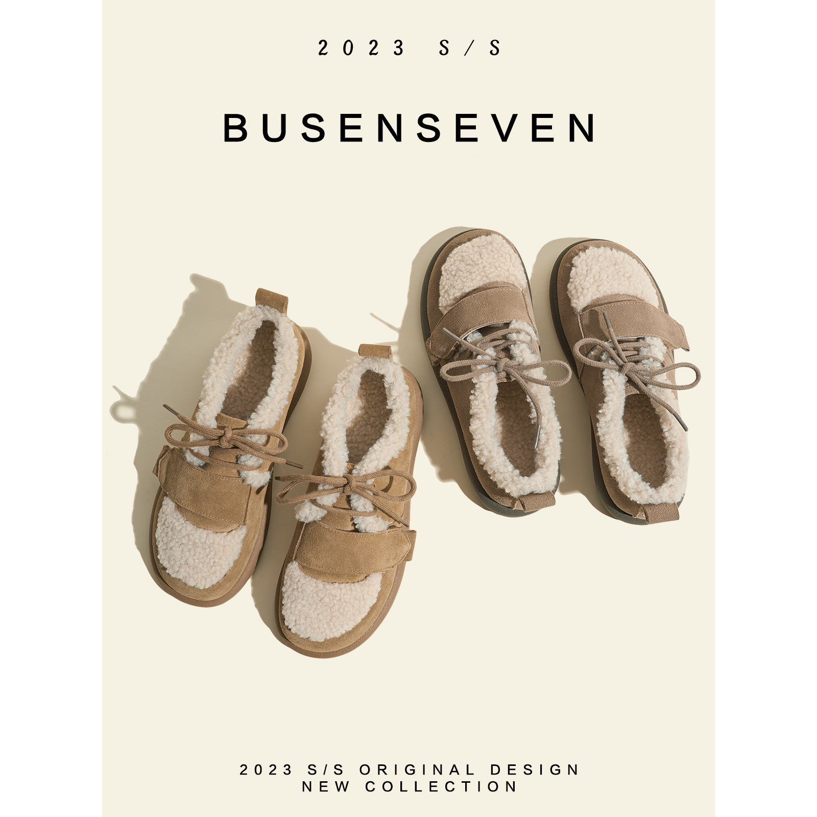 柒步森林翻毛皮系带加绒毛毛鞋