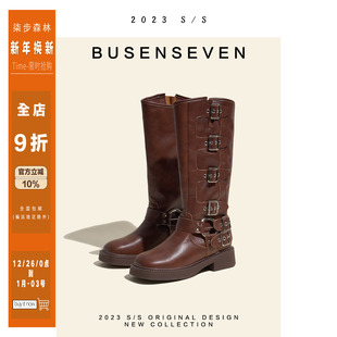 新款 厚底复古西部牛仔骑士高筒长靴子女秋冬季 摩登辣妹 柒步森林