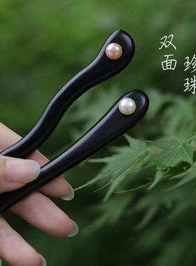 发簪檀木双面碟贝木簪2025现代日常高级感气质木质盘发簪子新中式